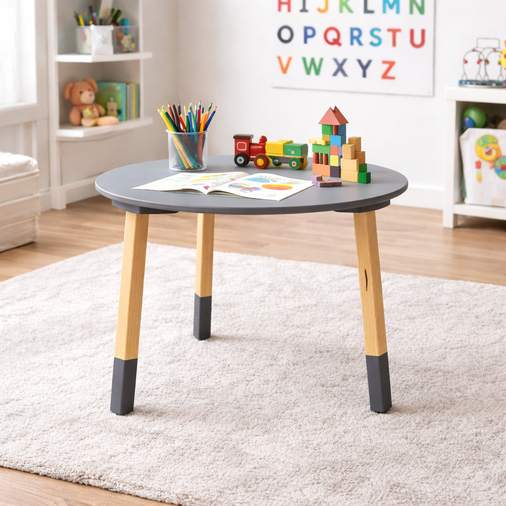 Grey Kids Round Table - Wood Design Vanity Lebanon | Wood Concepts